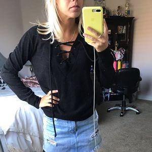 Black cross stitch sweater
